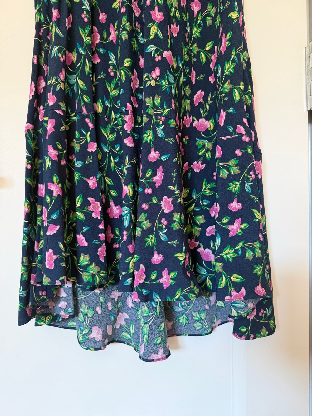 Diane Von Furstenberg Navy Floral Midi Dress with Pink and Green Accents Worn 1x - Picture 5 of 5